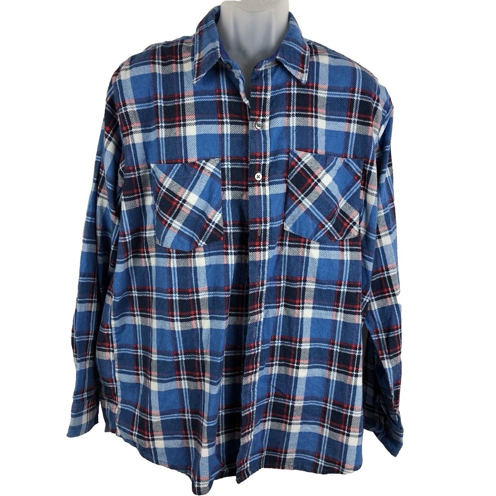Haband Flannel Shirt Men's M Blue Plaid Long Sleeve work wear lumberjack